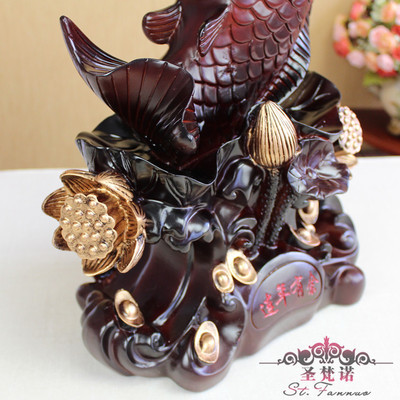 高貴精品仿木年年有魚擺件 家居裝飾與開業(yè)送禮的典雅之選